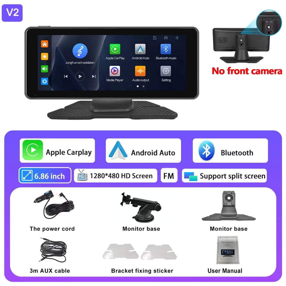 6.86" /9.3" Car Mirror Video Recording Wireless Carplay Monitor Android Auto Dashboard DVR GPS Navigation Carplay Screen