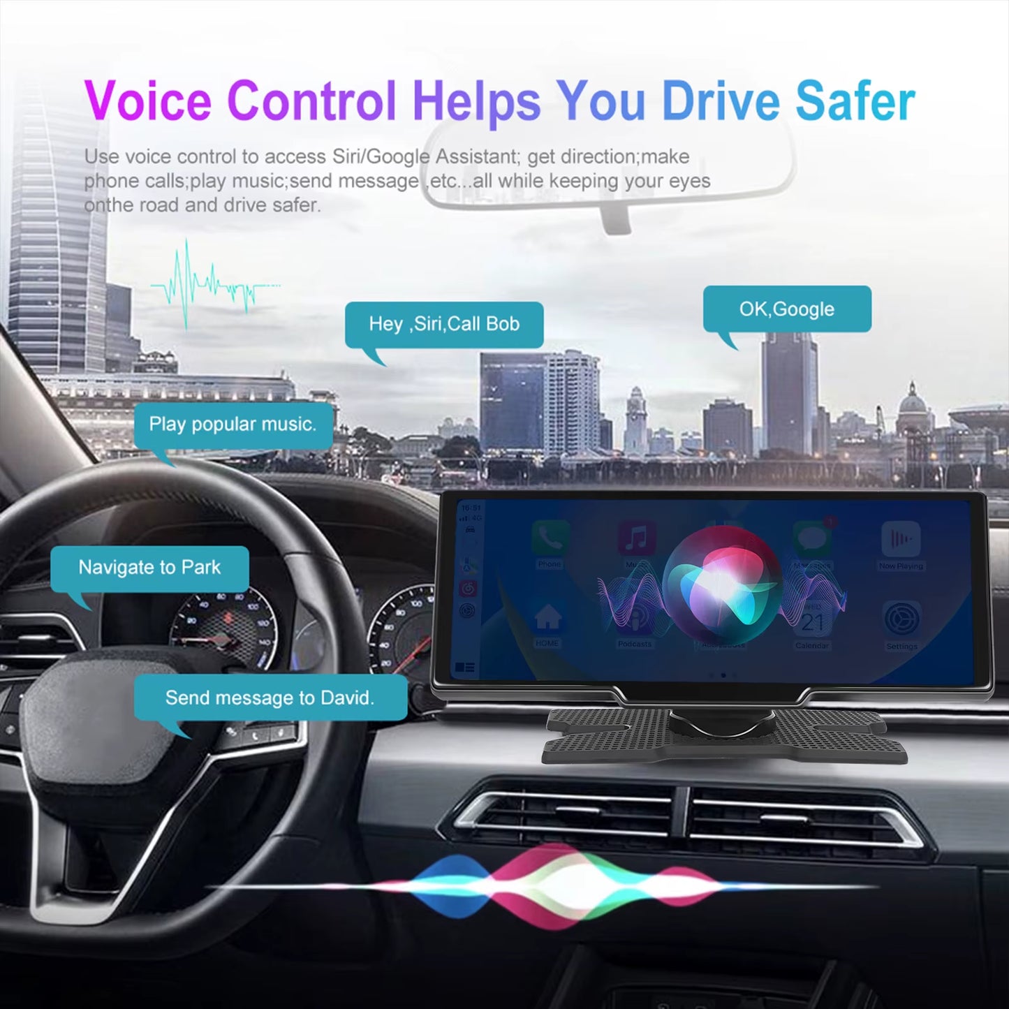 6.86" /9.3" Car Mirror Video Recording Wireless Carplay Monitor Android Auto Dashboard DVR GPS Navigation Carplay Screen