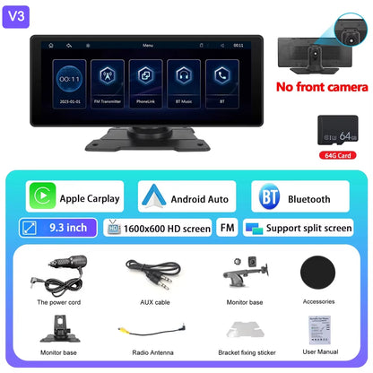 6.86" /9.3" Car Mirror Video Recording Wireless Carplay Monitor Android Auto Dashboard DVR GPS Navigation Carplay Screen